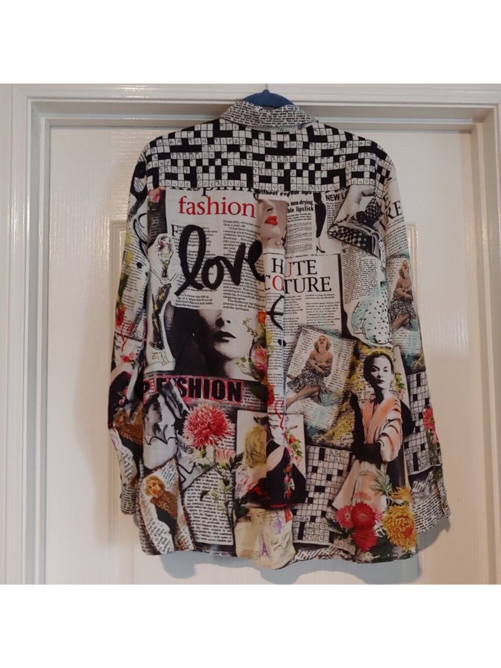 John Mark Oversize Blouse Haute Couture Newspaper Print Art Interesting L - Picture 6 of 11